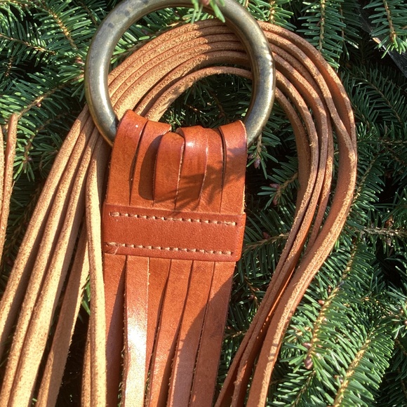 Thick Genuine Leather Brass Circle Slip Through Boho Belt main image 4